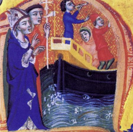 Pontifical de l''archevêque de Narbonne Pierre de la Jugie. Bénédiction d'un bateau.